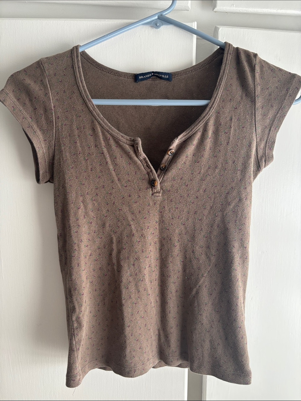 Brandy Melville Brown Scoop Neck Henley Tee
